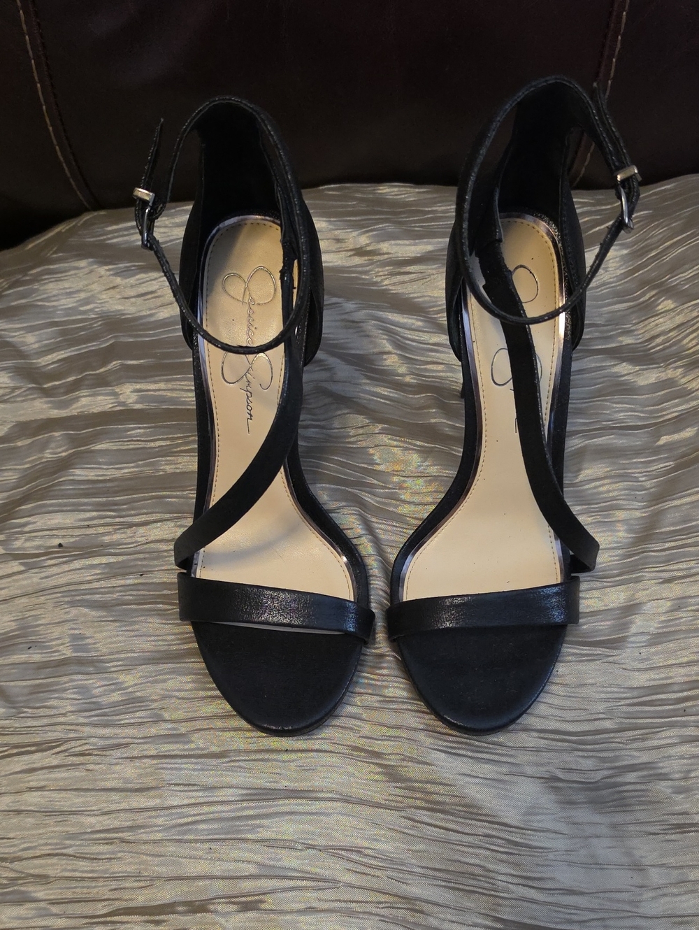 Jessica Simpson Black Strappy Ankle-Heel Sandals